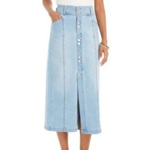 NWT Style & Co Denim Skirt Button Down Size 10 Waist 16”, Length 34”, Hip 21”